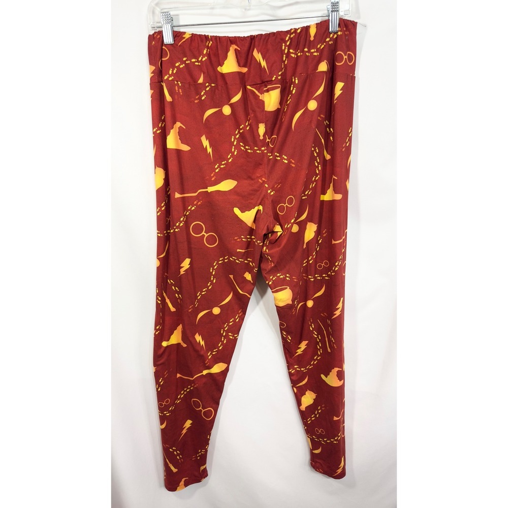 Harry Potter Leggings XL Red Gold Quidditch‎ Wizard Broomstick Gryffindor 246 - Picture 2 of 7